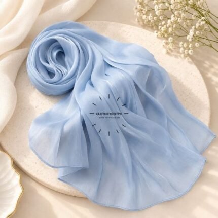 Close-up of Premium Organza Silk Hijab Fabric Texture - Soft Sheer and Breathable. BY CLOTHIFYDOTPK