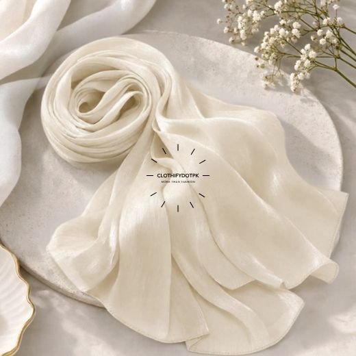 Close-up of Premium Organza Silk Hijab Fabric Texture - Soft Sheer and Breathable. BY CLOTHIFYDOTPK