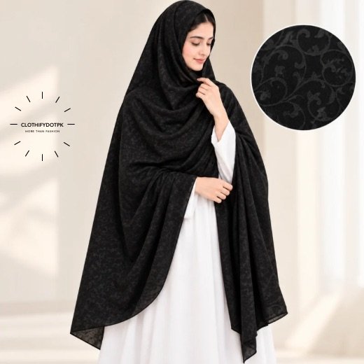 Unstitched Namaz Chadar - 2613 - 1 Woman Wearing Unstitched Namaz Chadar also known as Plain Irani Chadar for Modest Prayer Wear. BY CLOTHIFYDOTPK