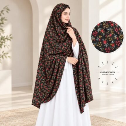 Woman Wearing Unstitched Namaz Chadar also known as Plain Irani Chadar for Modest Prayer Wear. BY CLOTHIFYDOTPK