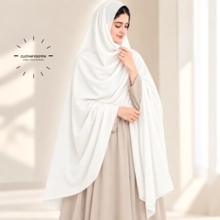 Woman Wearing Plain Unstitched Namaz Chadar also known as Irani Chadar for Modest Prayer Wear. BY CLOTHIFYDOTPK
