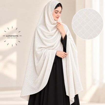 Woman Wearing Unstitched Namaz Chadar also known as Plain Irani Chadar for Modest Prayer Wear. BY CLOTHIFYDOTPK